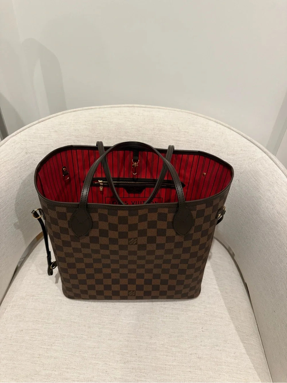 Louis Vuitton Damier Ebene Tote with Red Lining